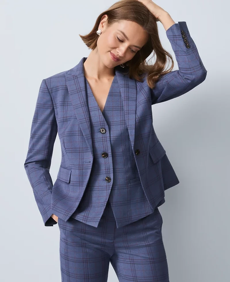 Ann Taylor The Shorter One Button Blazer Plaid Blue Multi Women's