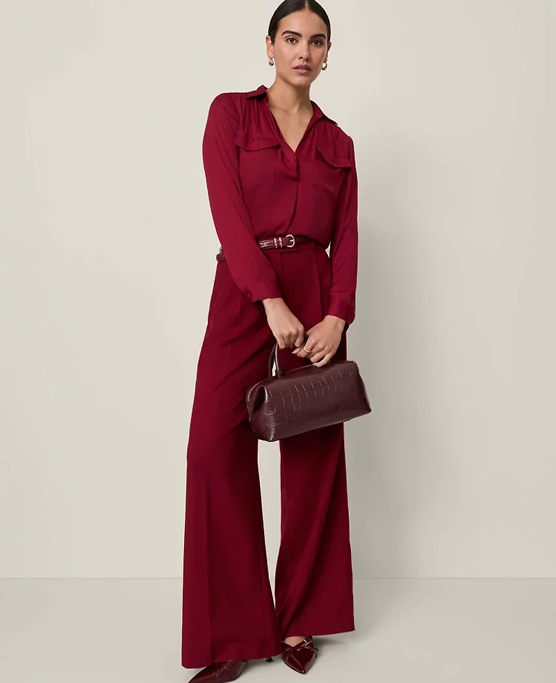Ann Taylor The Petite Easy Palazzo Pant Satin Cherry Pie Women's