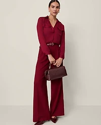 Ann Taylor The Petite Easy Palazzo Pant Satin Cherry Pie Women's