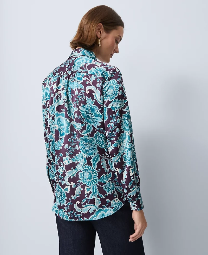 Ann Taylor Floral Camp Shirt Aubergine Dream Women's