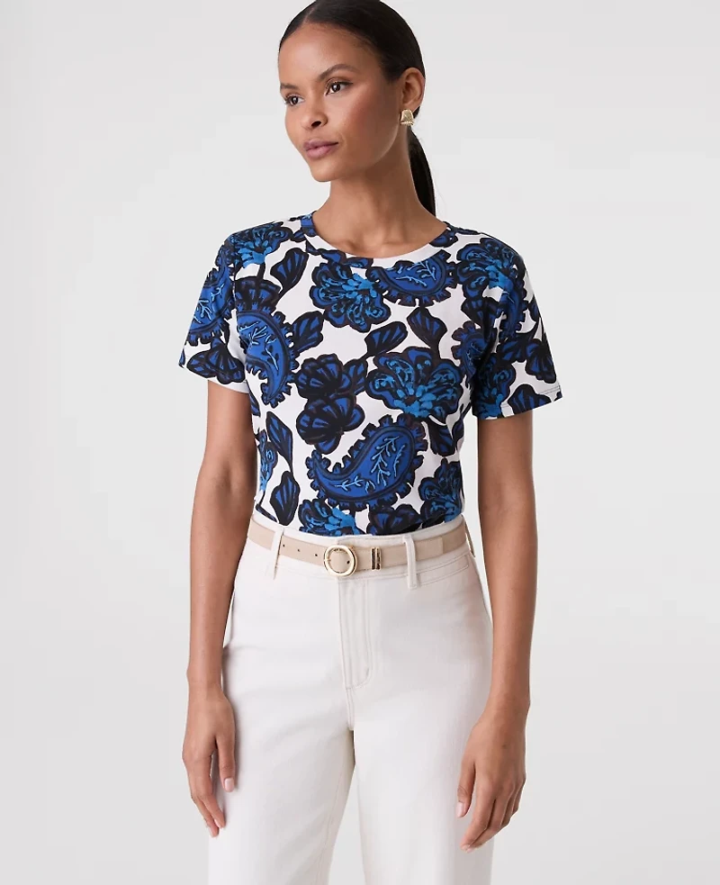 Ann Taylor Paisley Crew Neck T-Shirt Night Sky Women's
