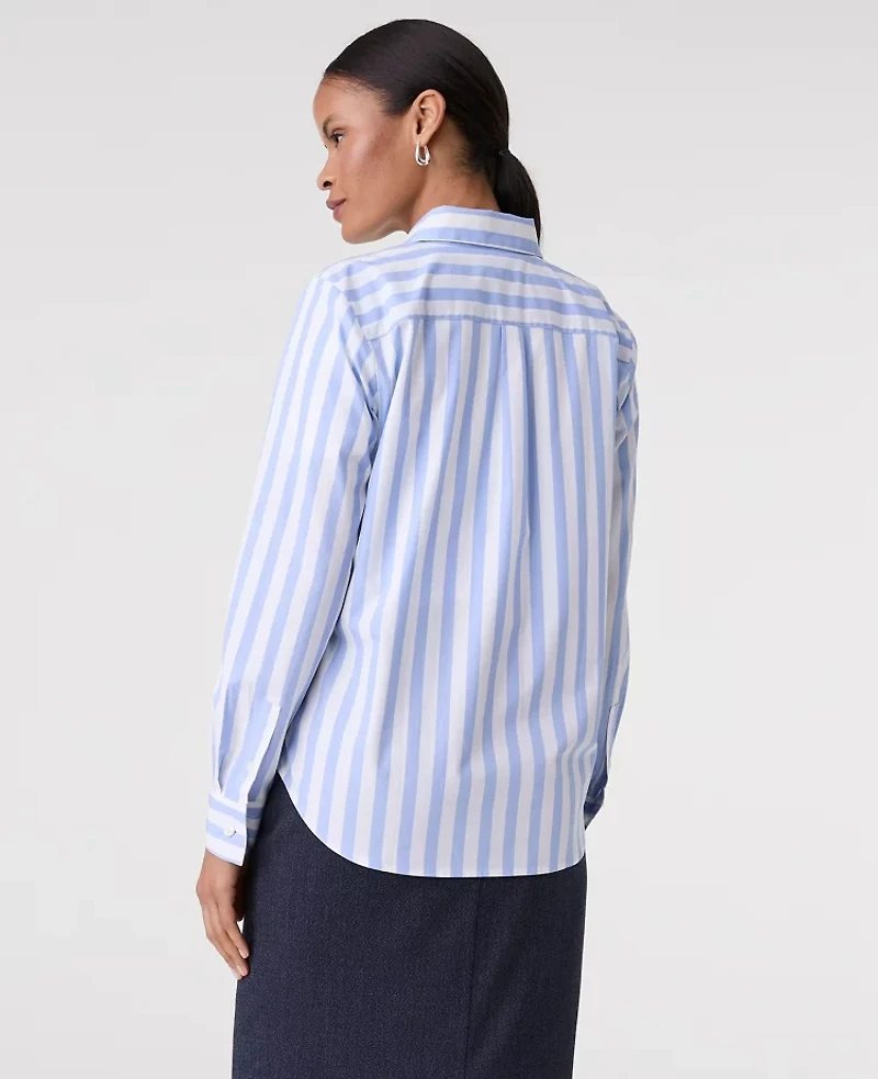 Ann Taylor Striped Relaxed Perfect Shirt Calm Water Blue Women's