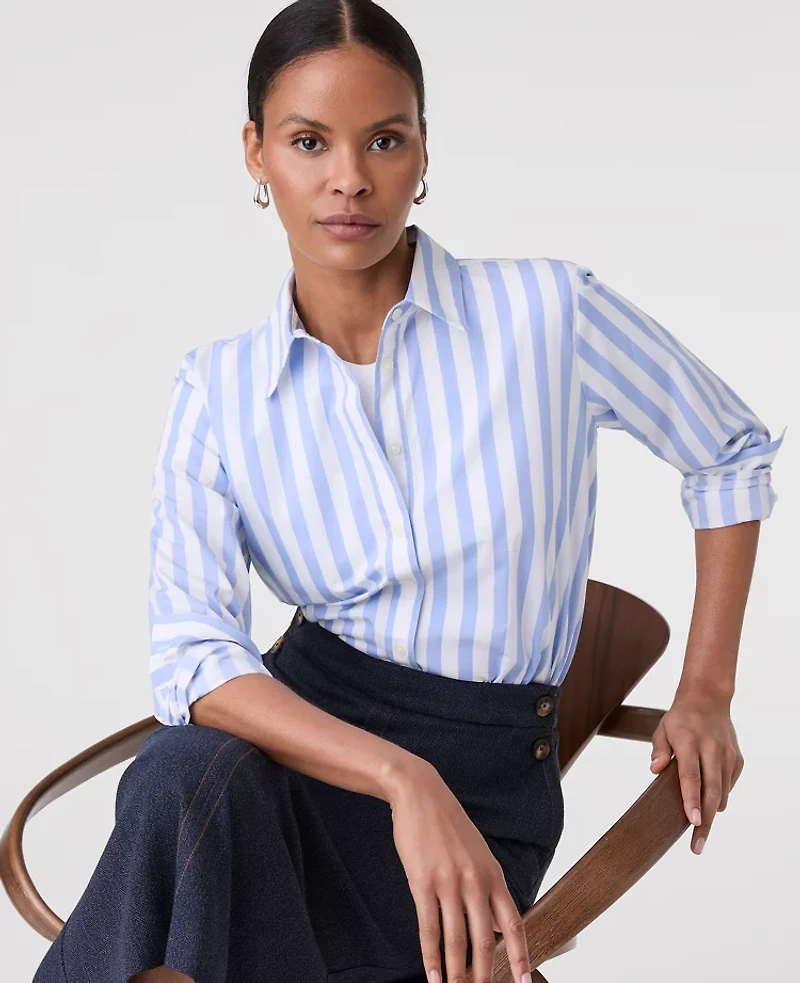 Ann Taylor Striped Relaxed Perfect Shirt Calm Water Blue Women's
