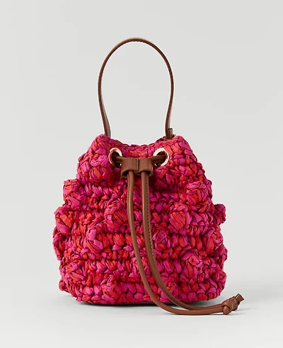 Ann Taylor Straw Drawstring Crossbody Bougainvillea Women's