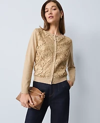 Ann Taylor Lace Cardigan Camel Melange Women's