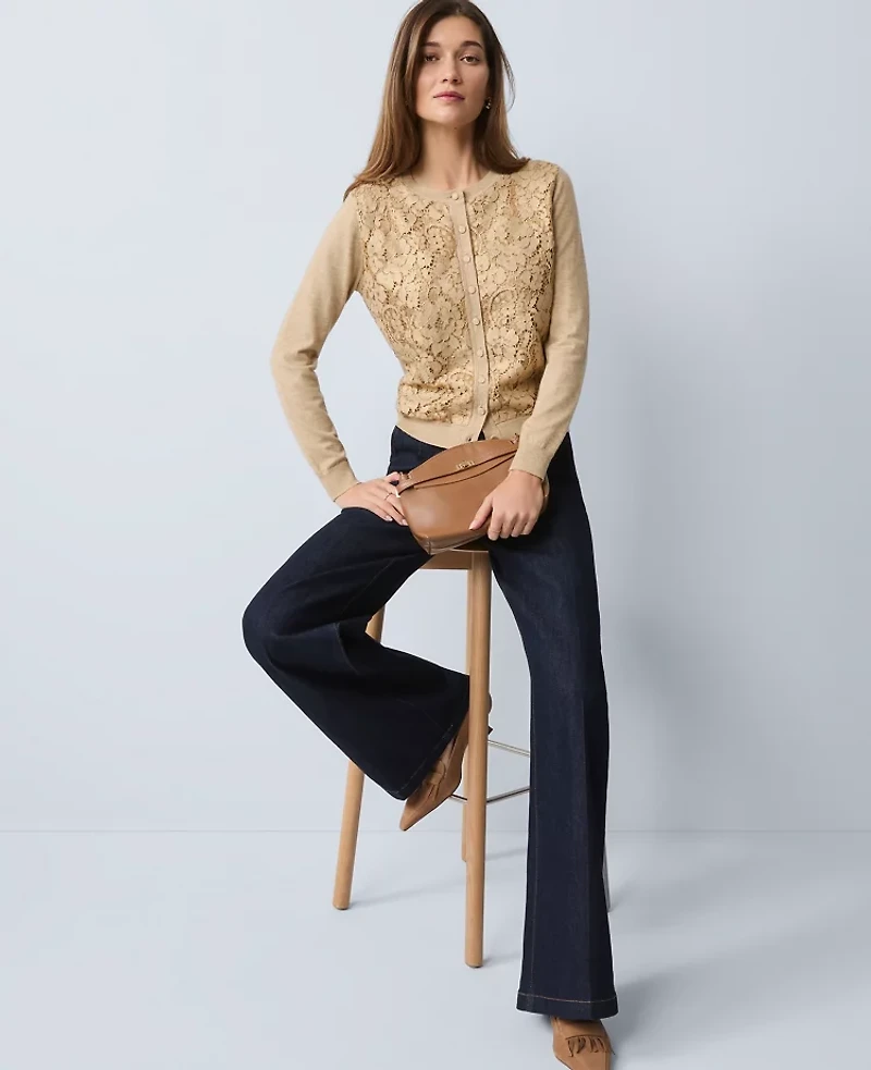 Ann Taylor Lace Cardigan Camel Melange Women's