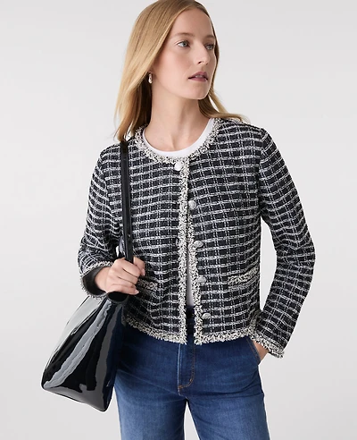 Ann Taylor Tweed Jacket Black/White Multi Women's