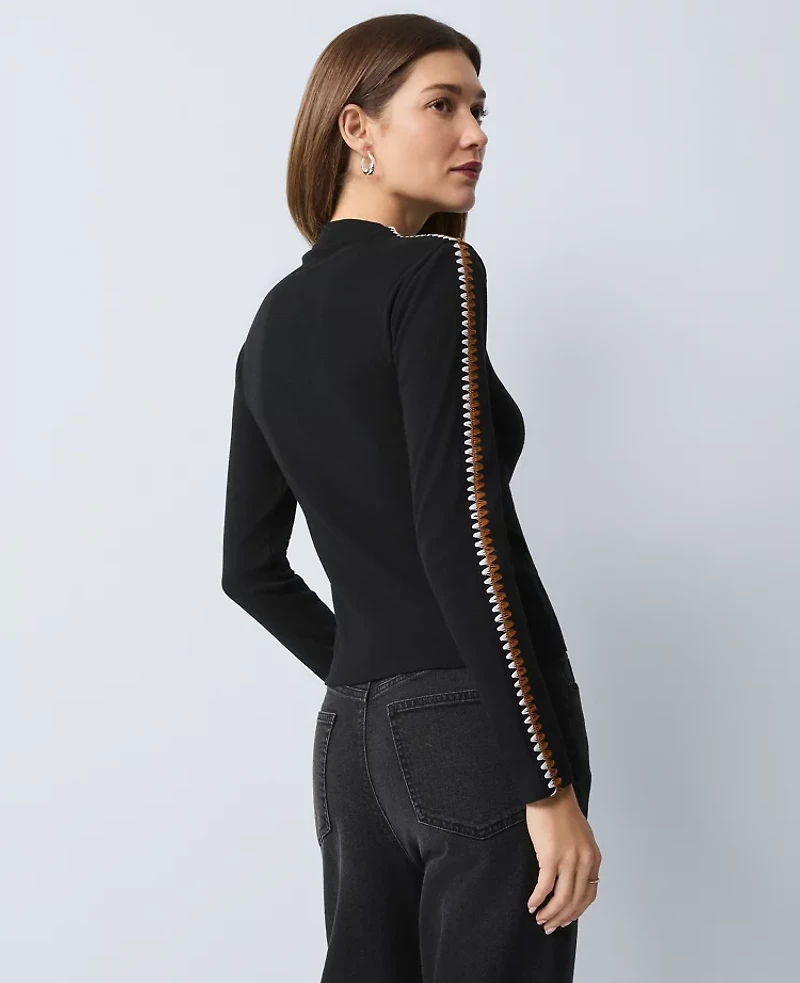 Ann Taylor Petite Weekend Collection Crochet Trim Mock Neck Top Women's