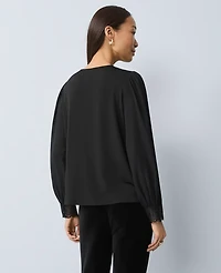 Ann Taylor Petite Lace Trim Mixed Media Blouse Black Women's