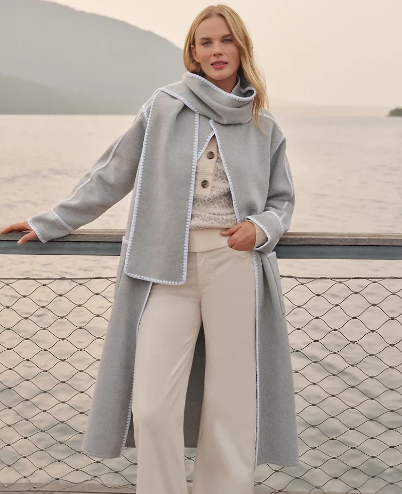 Ann Taylor Petite Weekend Collection Wrap Scarf Coat Medium Light Heather Grey Women's