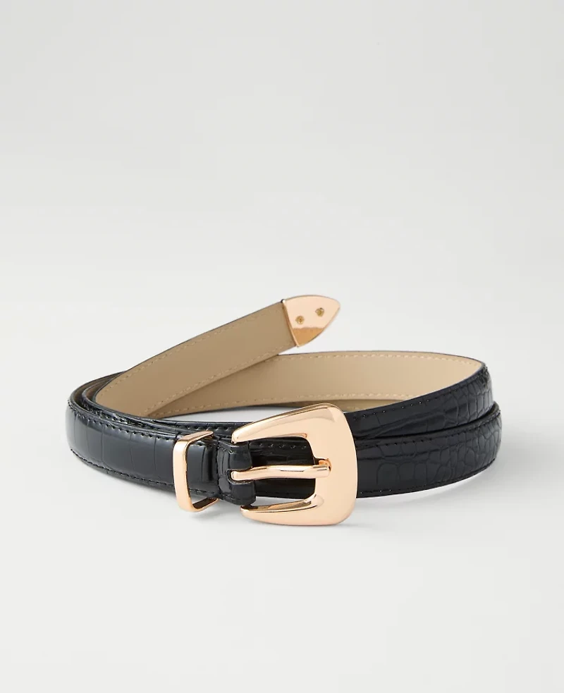 Ann Taylor Croco Square Buckle Belt Black Women's