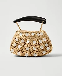 Ann Taylor Pearl Embellished Raffia Clutch Handbag Natural Women's