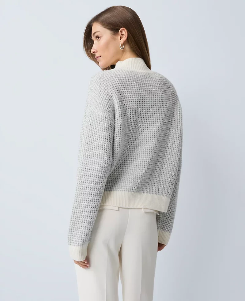 Ann Taylor Petite Metallic Waffle Knit Sweater Winter White Women's