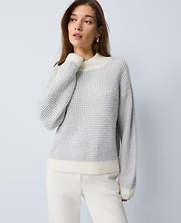 Ann Taylor Petite Metallic Waffle Knit Sweater Winter White Women's