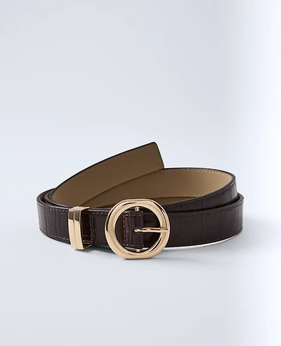 Ann Taylor Embossed Buckle Belt Dark Chocolate Women's