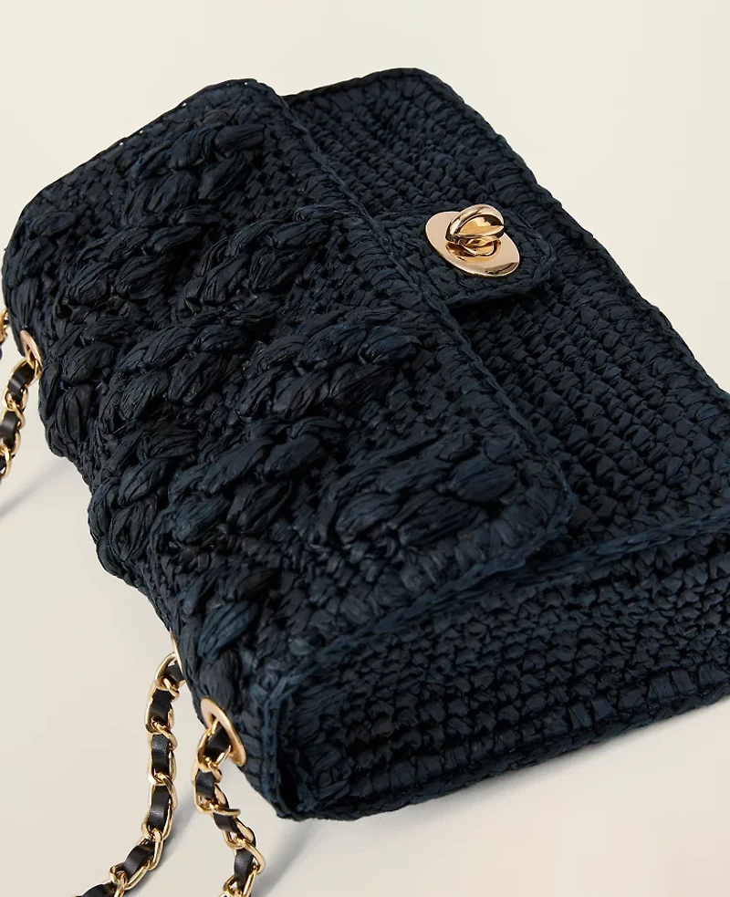 Ann Taylor Straw Shoulder Bag Black Women's