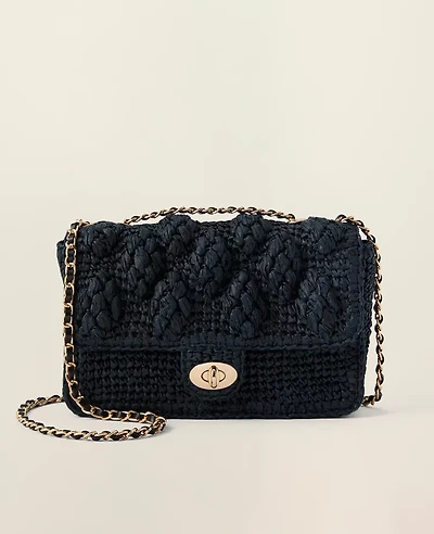 Ann Taylor Straw Shoulder Bag Black Women's