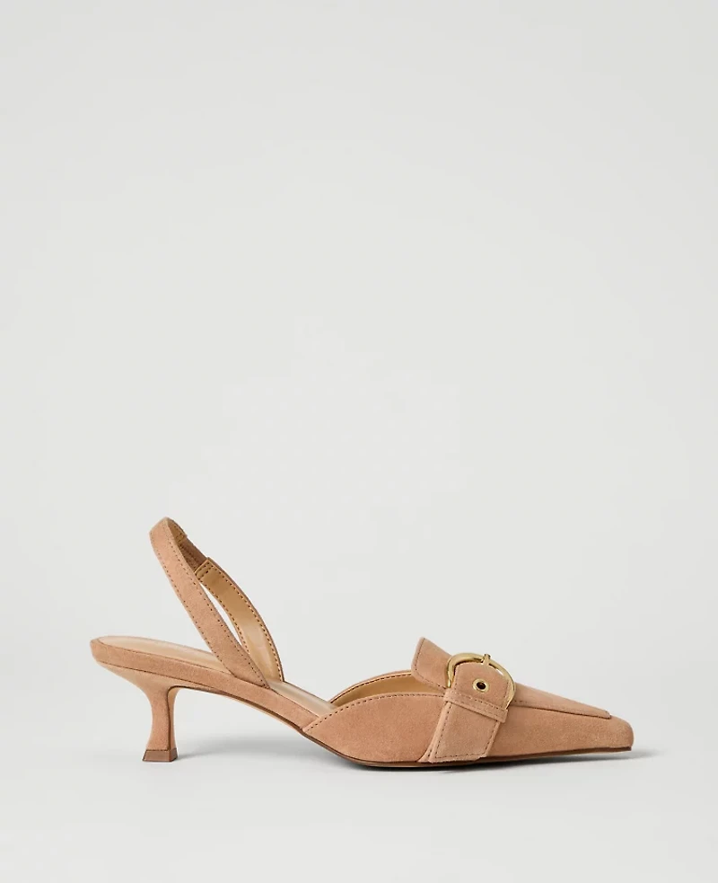 Ann Taylor Suede Buckle Slingback Pump Sesame Women's