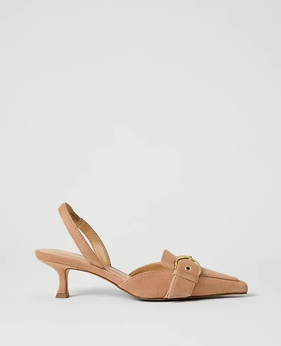 Ann Taylor Suede Buckle Slingback Pump Sesame Women's
