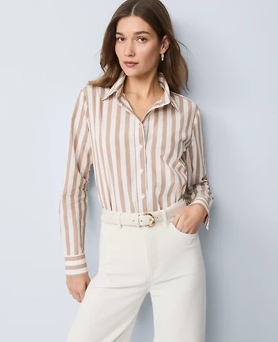 Ann Taylor Weekend Collection Striped Relaxed Perfect Shirt Portabella Women's
