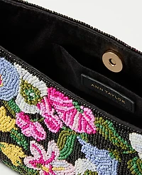 Ann Taylor Beaded Floral Clutch Handbag Black Women's