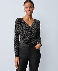 Ann Taylor Petite Dotted V-Neck Top Black Women's