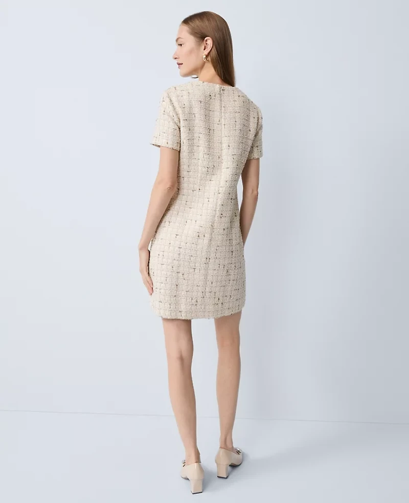 Ann Taylor Tweed Shift Dress Gold Twist Women's