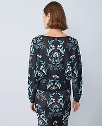 Ann Taylor Petite Floral Jacquard Boatneck Sweater Night Sky Women's