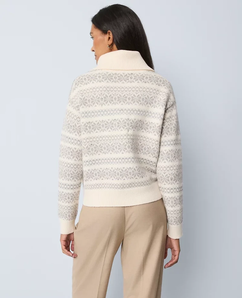 Ann Taylor Petite Weekend Collection Fair Isle Polo Sweater Neutral Multi Women's