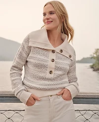 Ann Taylor Petite Weekend Collection Fair Isle Polo Sweater Neutral Multi Women's