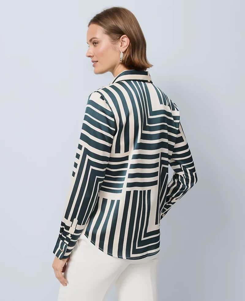Ann Taylor Geo Satin Essential Shirt Ponderosa Pine Women's
