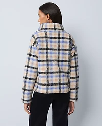 Ann Taylor Weekend Collection Plaid Sherpa Pullover Peaceful Periwinkle Women's