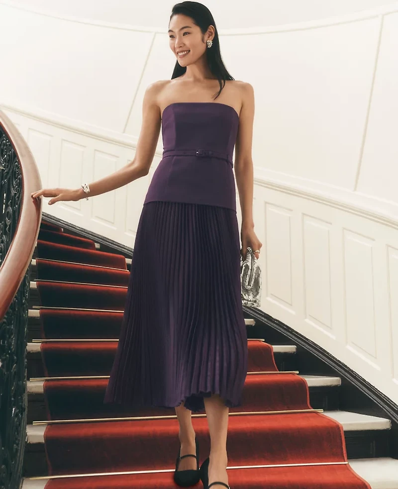 Ann Taylor Crepe Pleated Midi Dress Aubergine Dream Women's