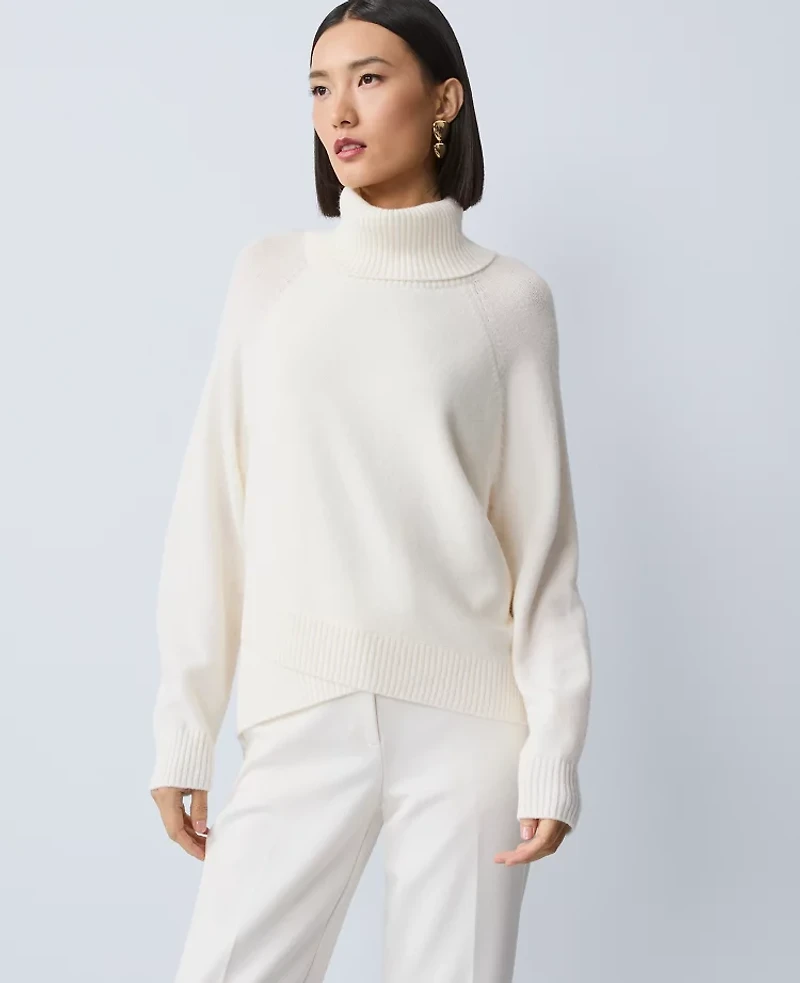 Ann Taylor Petite Crossover Turtleneck Sweater Winter White Women's