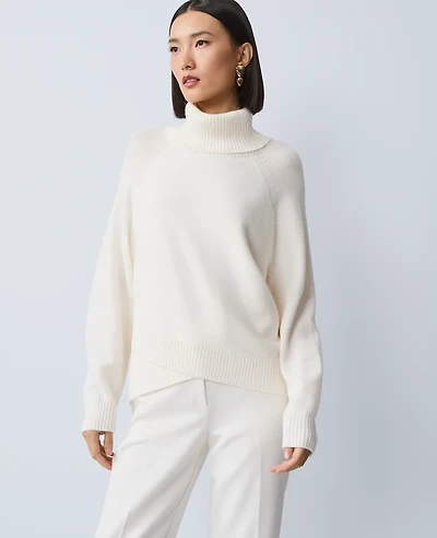 Ann Taylor Petite Crossover Turtleneck Sweater Winter White Women's