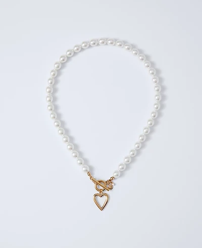 Ann Taylor Pearl Heart Pendant Necklace Ivory Women's