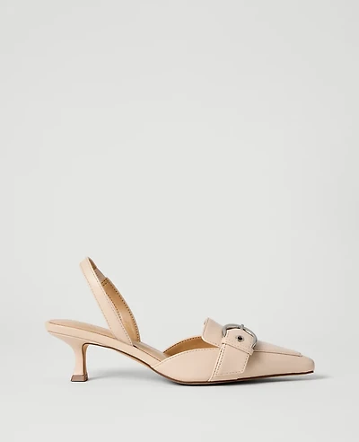 Ann Taylor Leather Buckle Slingback Pump Pearl Shadow Women's