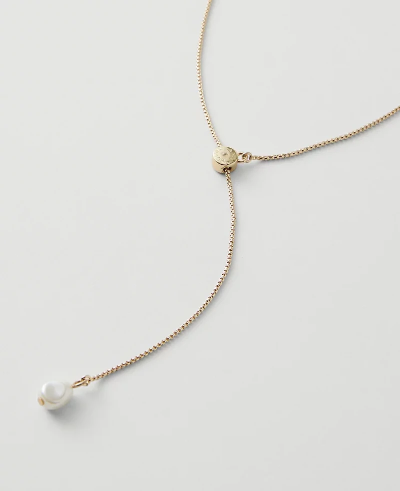 Ann Taylor Mini Pearlized Lariat Necklace Goldtone Women's