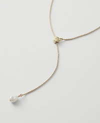 Ann Taylor Mini Pearlized Lariat Necklace Goldtone Women's
