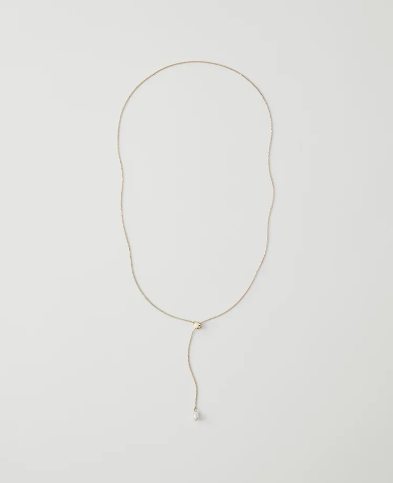 Ann Taylor Mini Pearlized Lariat Necklace Goldtone Women's