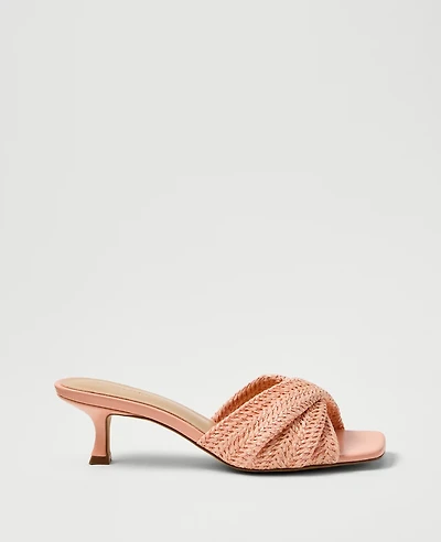 Ann Taylor Straw Kitten Heel Mule Sandal Rose Veil Women's