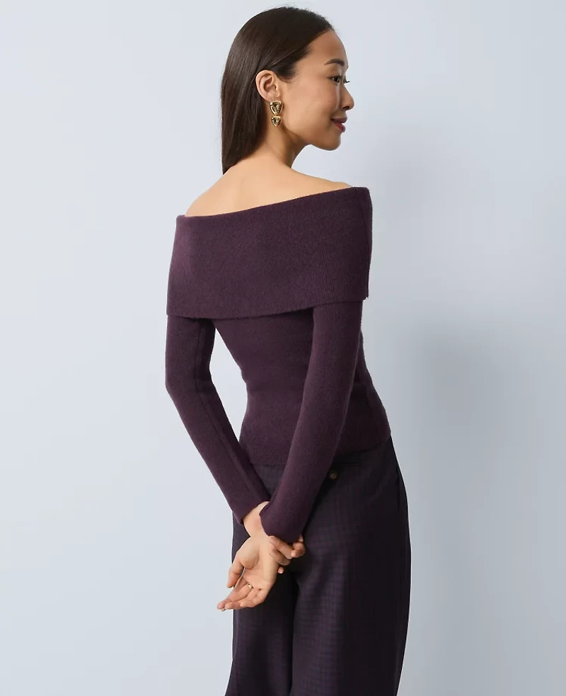 Ann Taylor Petite Ribbed Off-The-Shoulder Sweater Women's