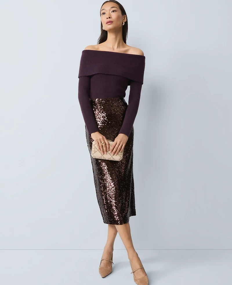 Ann Taylor Petite Ribbed Off-The-Shoulder Sweater Women's