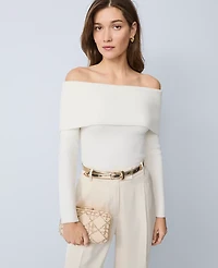 Ann Taylor Petite Ribbed Off-The-Shoulder Sweater Winter White Women's