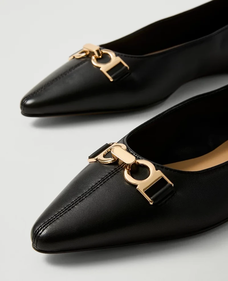Ann Taylor Hardware Embellished Leather Flat Black Women's