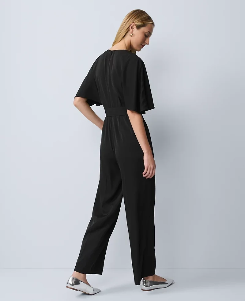 Ann Taylor Petite Belted Wide Leg Jumpsuit Black Women's