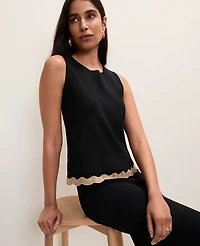 Ann Taylor Metallic Trim Sweater Shell Top Black Women's