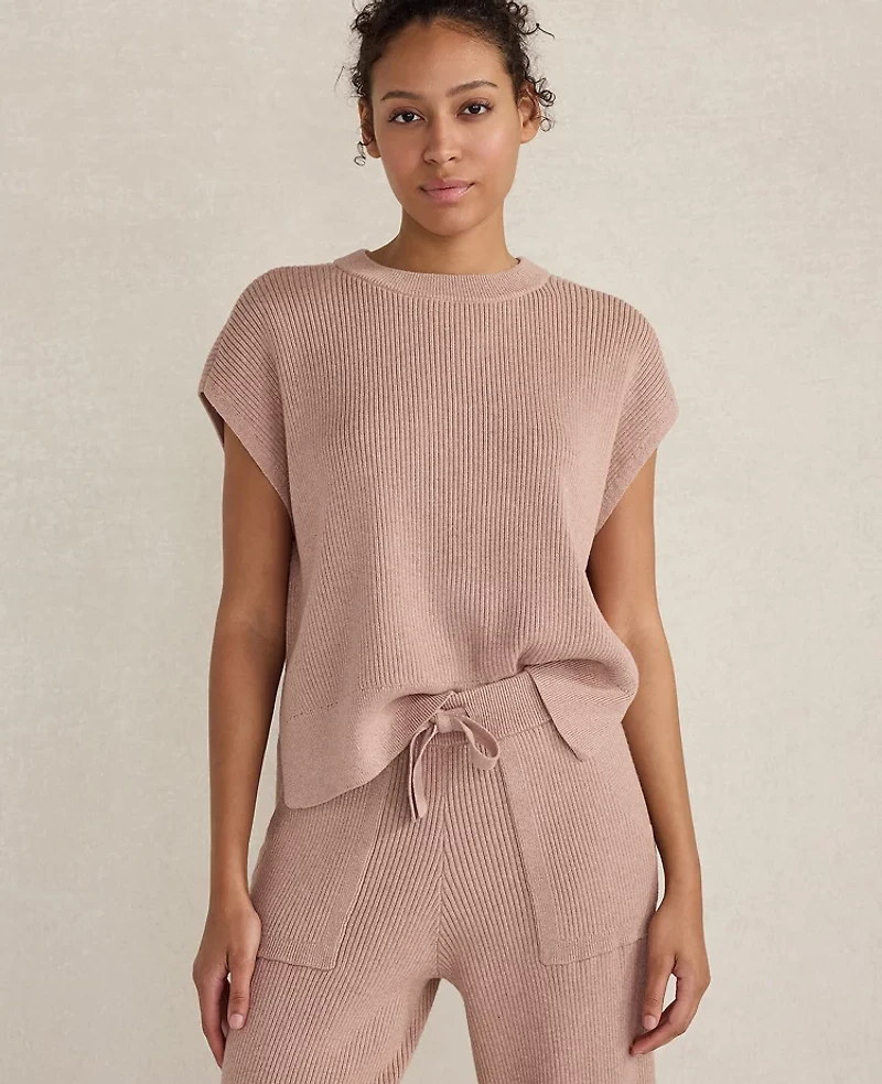 Ann Taylor Haven Well Within Organic Cotton Cashmere Drop Shoulder T-Shirt Desert Clay Heather Women's