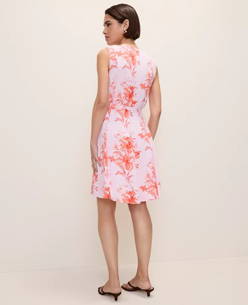 Ann Taylor Floral Belted Flare Dress Aperol Women's