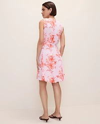 Ann Taylor Floral Belted Flare Dress Aperol Women's